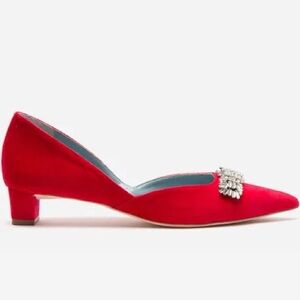 Frances Valentine Red Heels with Embellishment 9.5 with duster bag